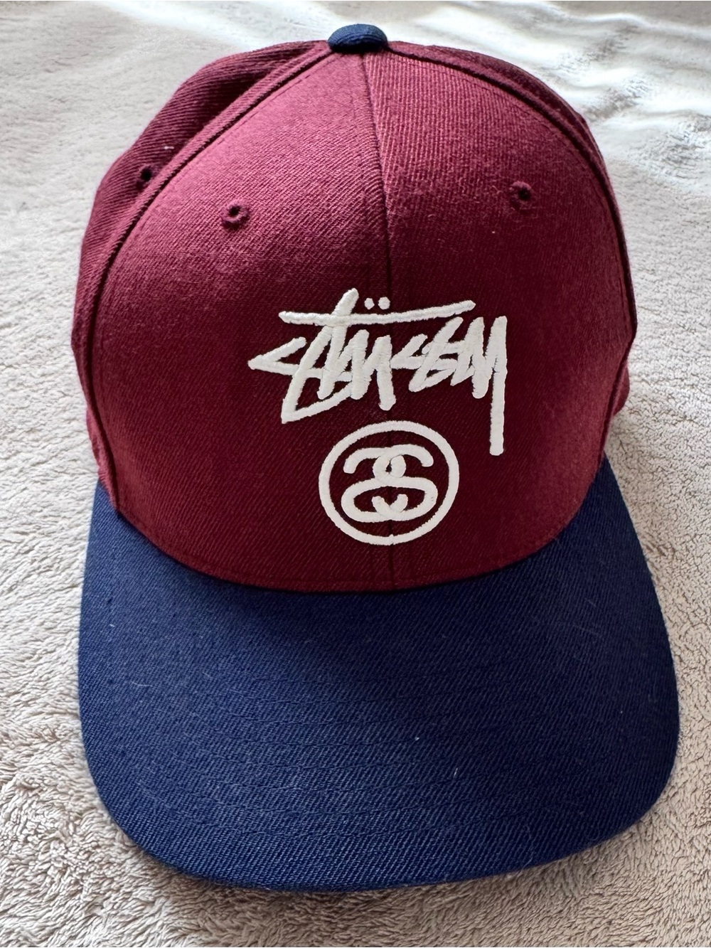 Stüssy Two-Tone Burgundy & Navy Snapback Hat